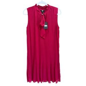 NWT DKNY Sleeveless Tie Neck Pleated Shift Dress Ruby Red Size 10 NEW $139